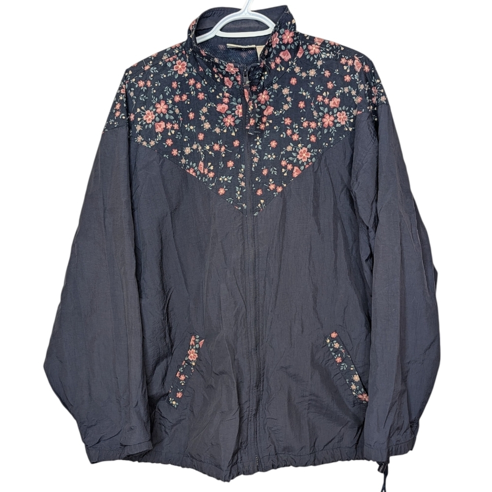 Vintage Northern Reflections Floral Windbreaker Jacket Navy Women’s Large